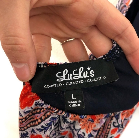 Lulus White, Blue, Orange Patterned Maxi Dress (L) - Picture 10 of 11